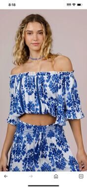 Band of the Free Off The Shoulder Blue Floral Top